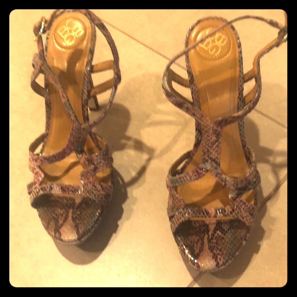 BCBB pink animal platform strappy 4 1/2 heels.